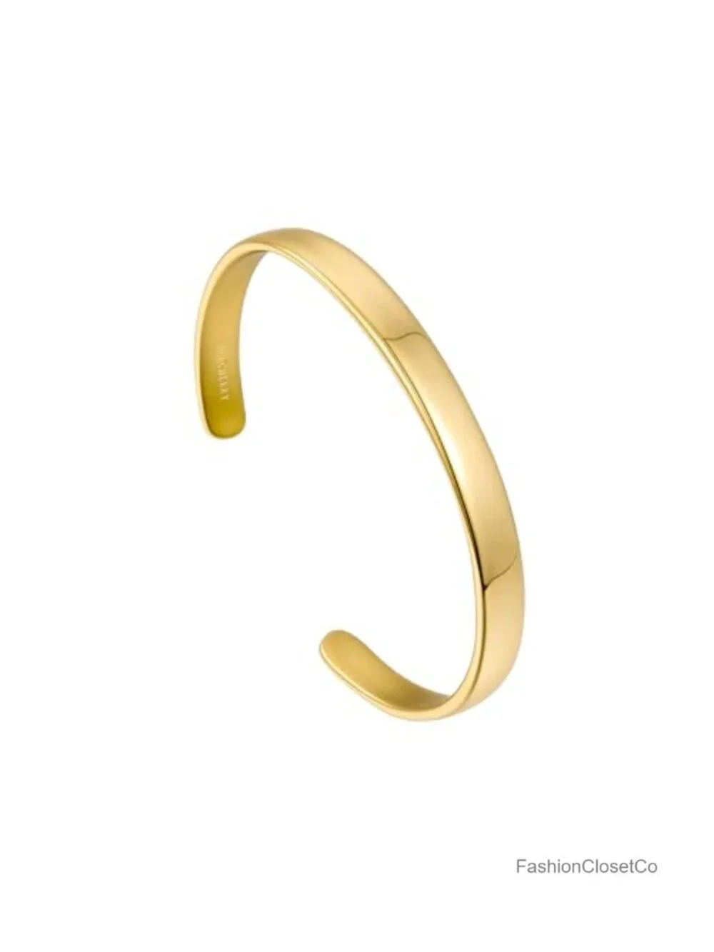 14k Gold Plated Open Cuff Bangle Bracelet, Stackable Stainless Steel Chunky